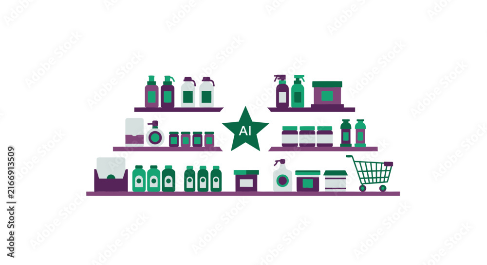 Fototapeta premium Smart Retail AI Integration Vector Illustration