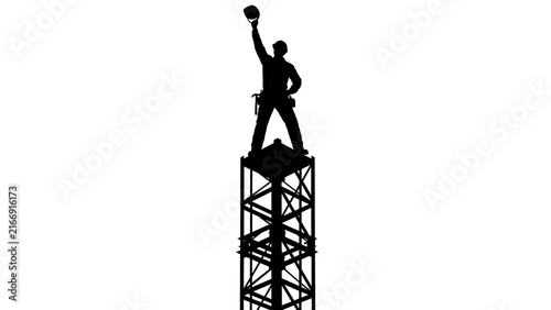 Silhouette of man on tower white background.