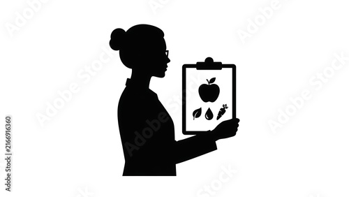 Silhouette woman holding apple clipboard white background.