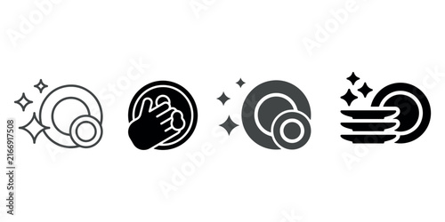 Clean dishes icon with sparkling stars. Vector illustration. Clean dishes icon Isolated flat vector in outline collection on white background. Outline illustration of a stack of clean plates depicting