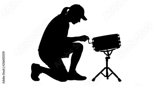 Photographer with camera on tripod white background.