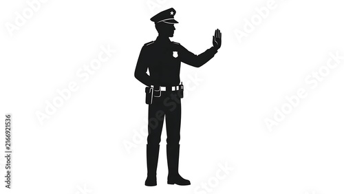 Police officer silhouette on white background.