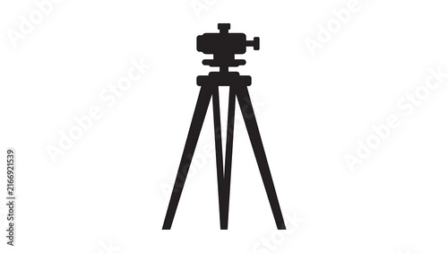 Professional camera tripod on white background.