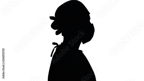 Silhouette of woman with bun white background.