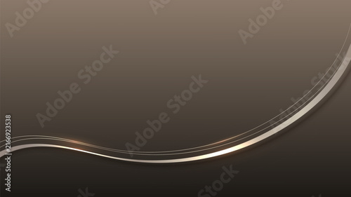 Abstract 3D luxury golden wave form ribbon lines elements with glowing light effect on background.