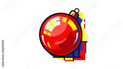 Red Christmas Ornament with Abstract Geometric Background