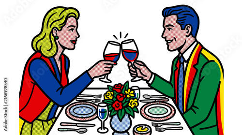 Couple celebrating with wine at a dinner table