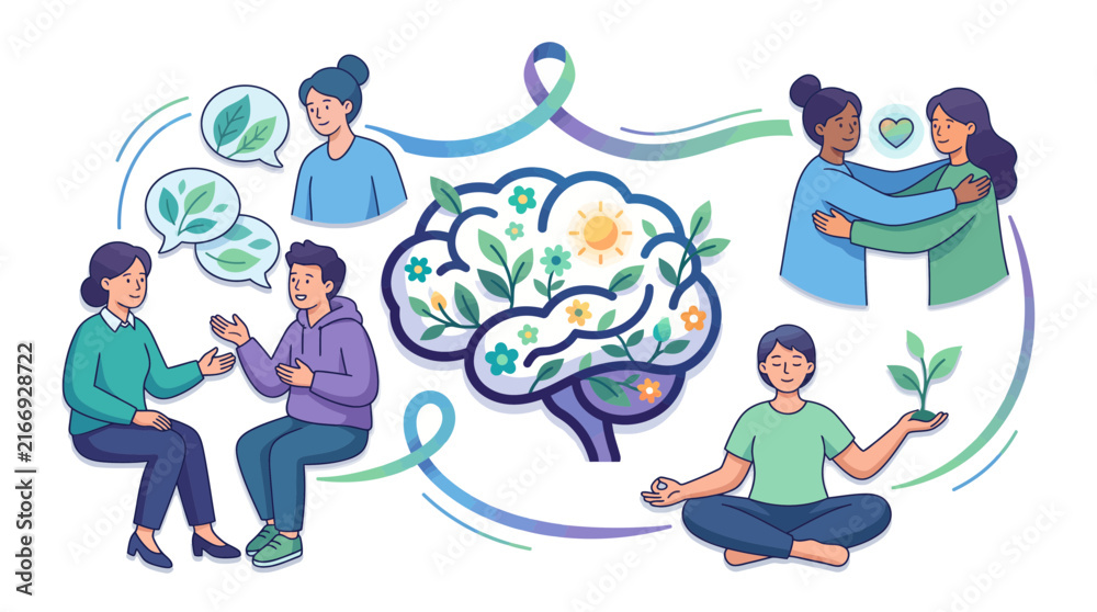 Fototapeta premium Mental Health Awareness and Wellness Vector Illustration