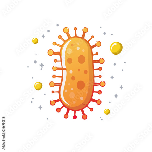 Orange virus illustration with spikes and particles