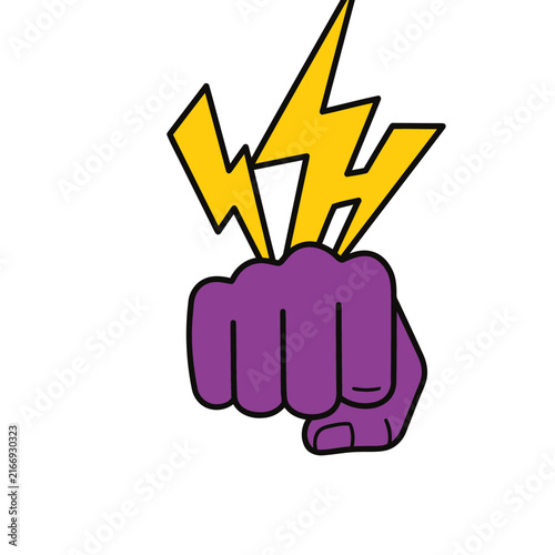 Purple fist with yellow lightning bolt