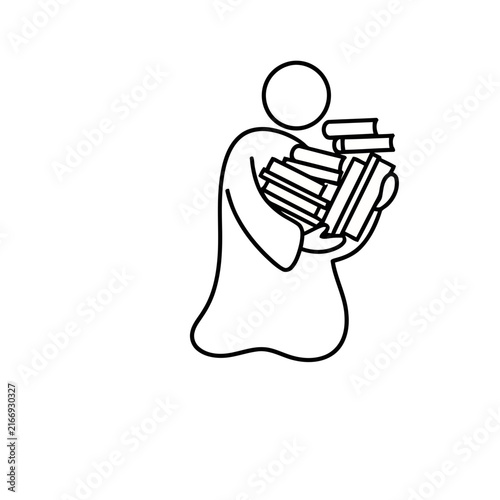 Person carrying a stack of books