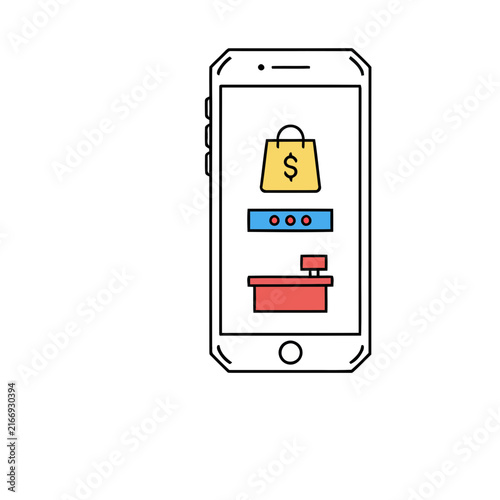 Smartphone with shopping bag and cash register icon