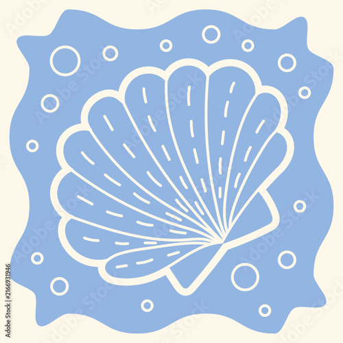 Minimalist Line Art Seashell Vector Illustration on Blue Background