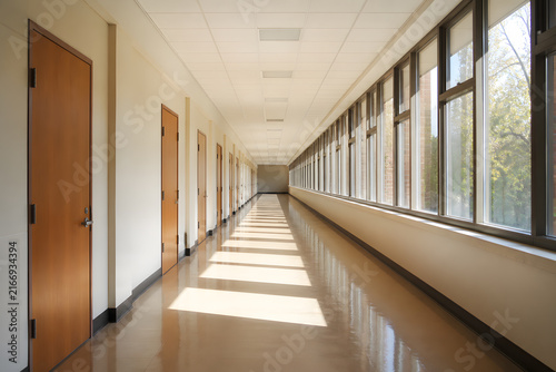 Long empty school corridor