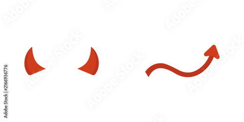 Demon horns and tail. Halloween, creepy, fantasy, supernatural concepts. Flat vector design isolated illustration.