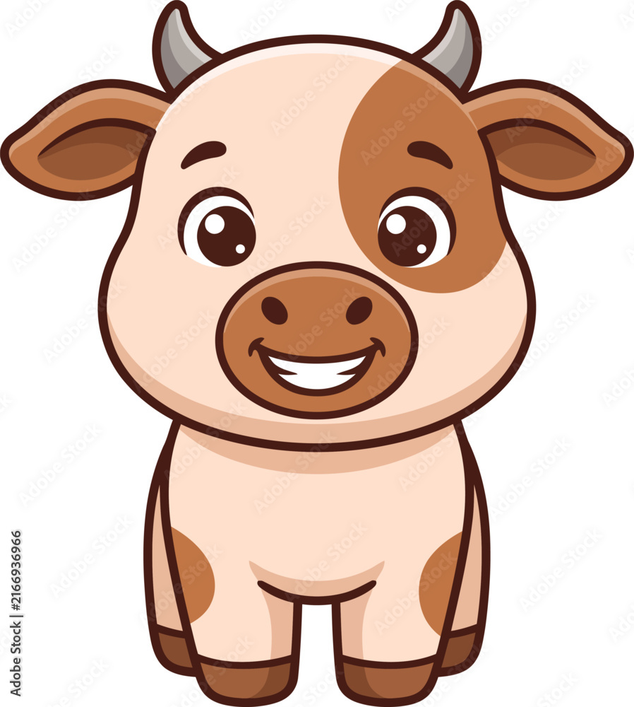 Obraz premium Cute cartoon cow character standing on a white background