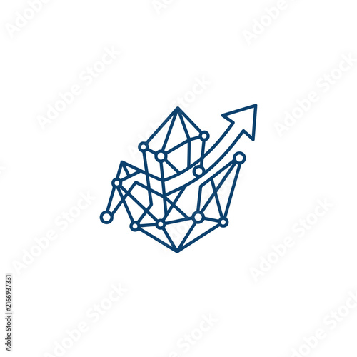 Blue network graph with upward arrow icon vector
