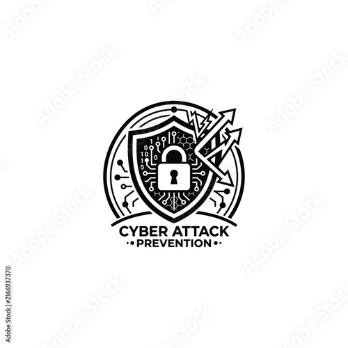 Cyber attack prevention shield logo design