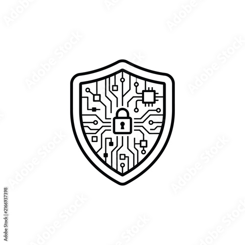 Shield icon with circuit board and lock design