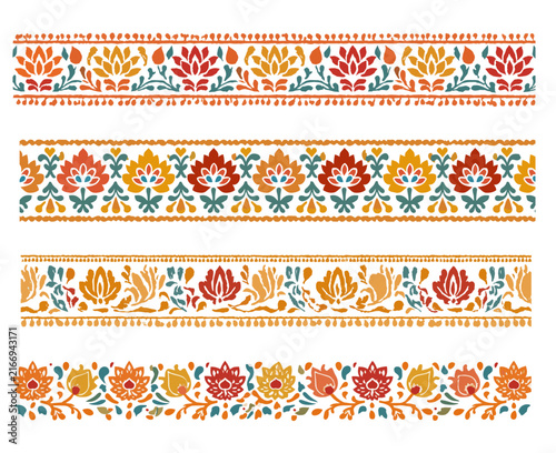Vintage block print floral border patterns with traditional ethnic motifs