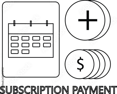 Subscription payment outline icon for recurring billing automatic payments membership services online transactions and fintech banking isolated on transparent background.