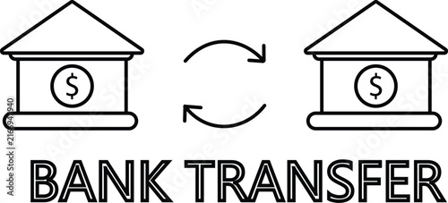 Bank transfer outline icon for money transfer online banking financial transactions payment processing and fintech services isolated on transparent background.