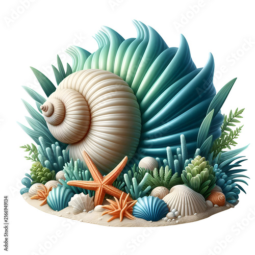 Seashell 3D Illustration Vector Isolated on Transparent Background