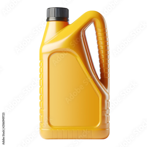Yellow Engine Oil Bottle 3D Illustration Front View Isolated on Transparent Background