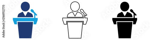 Multicolor Public Speaker Presentation Icon Set with Filled and Outline Styles for Leadership Communication Business Conference and Professional Training Isolated on Transparent Background