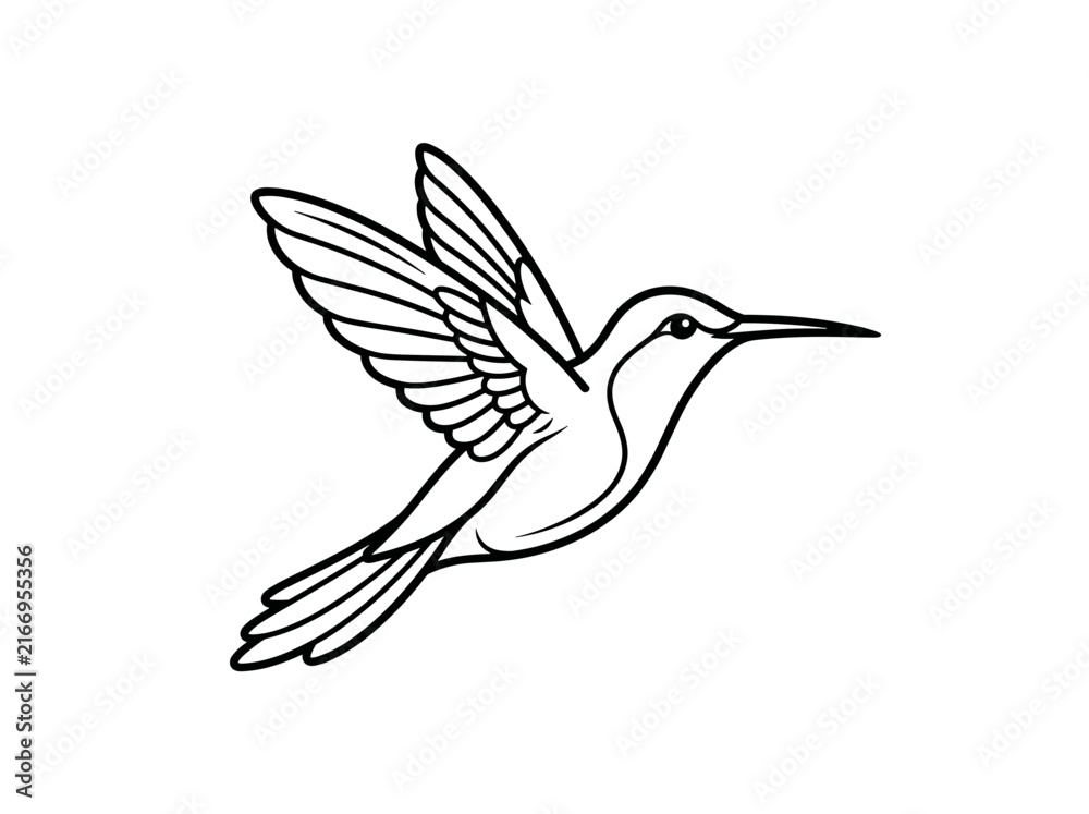 Naklejka premium Minimalist Hummingbird Line Art Illustration Flying Bird Vector on White