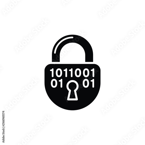 Black binary code lock icon with keyhole