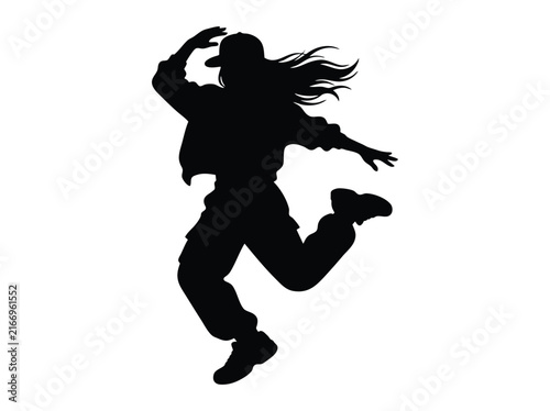 фотографія Hip hop dancer silhouette, urban street dance girl vector, energetic female brea