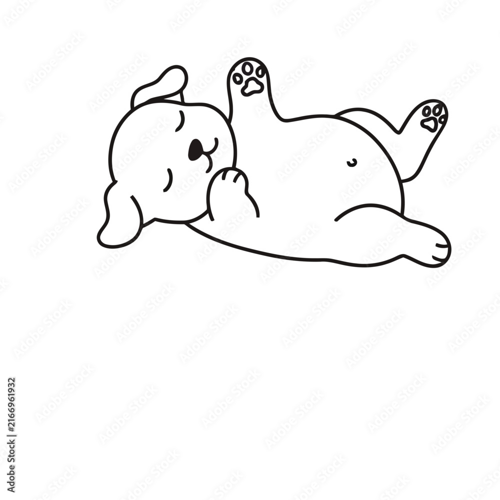 Naklejka premium Cute dog lying on its back, line art