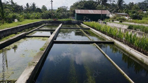 Sustainable Aquaculture, A Series of Concrete Ponds for Fish Farming and Aquatic Plant Cultivation