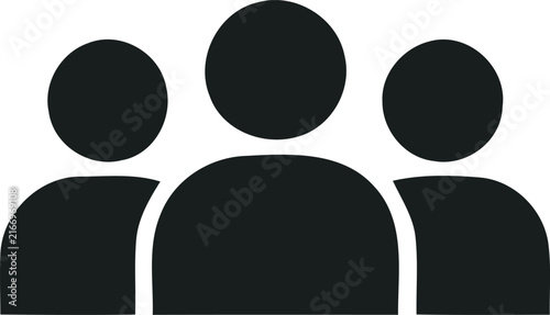 Minimalist black icon representing a group of three people symbolizing teamwork community collaboration or social network connection