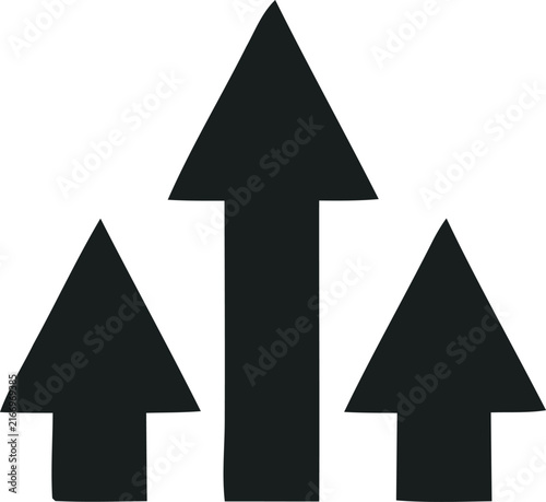 Three black arrows pointing upwards on a white background representing growth progress and strategic direction in business