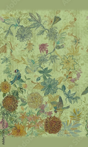 Принти на полотні Seamless repeating pattern with paisley motifs placed at different angles, balan