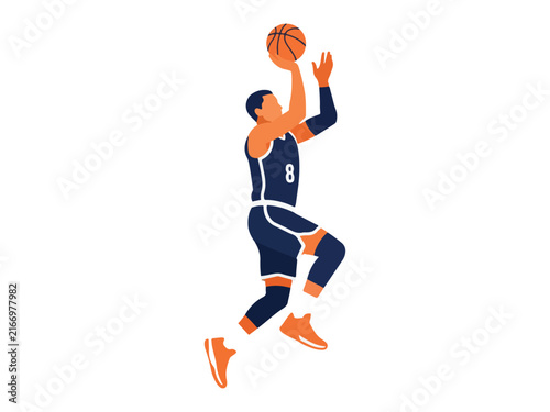 Artistic Basketball Player Midair Jump Shot Illustration in Flat Graphic Style