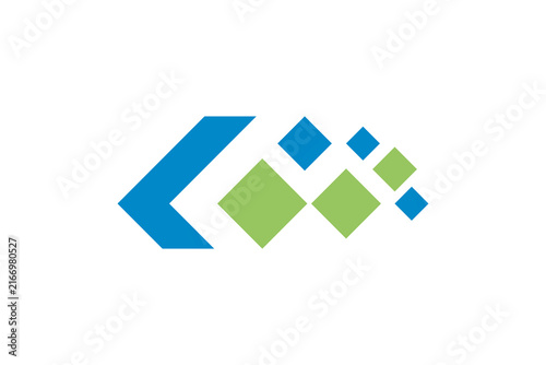Blue Green Arrow Logo Design Initial K C Or V, Rhombus Diamond Pixel Grid Vector Tech Icon Asset