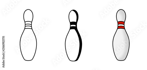Three white bowling pins with red stripes isolated background for sports design