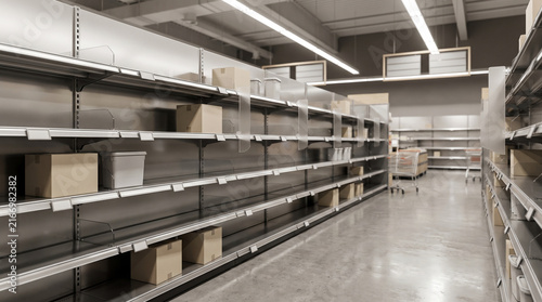 Empty store shelves in a retail environment during Black Friday rush  