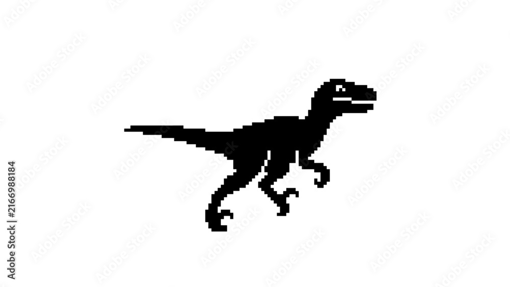 Fototapeta premium Pixel art dinosaur raptor silhouette.