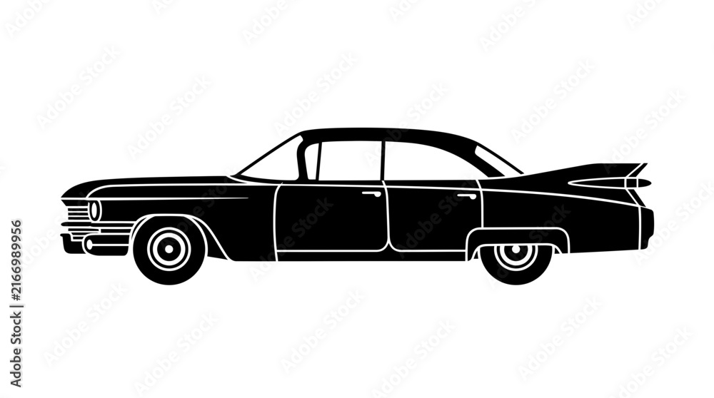 Naklejka premium Classic vintage car silhouette profile view on white background.