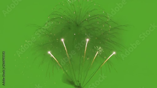 Vibrant Fireworks Display on Green Screen Background.