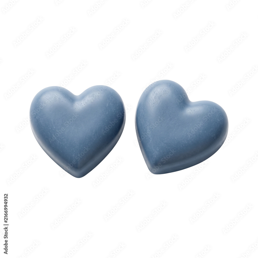 Fototapeta premium Two Blue Heart Shaped Chocolates Isolated on White Background
