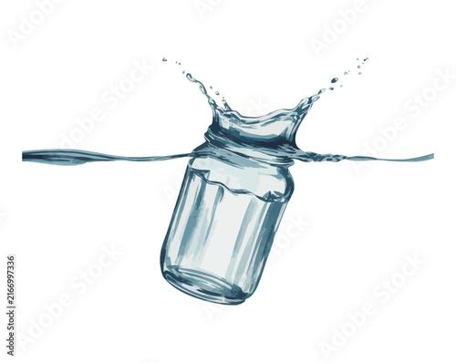 Watercolor Glass Jar Melting Into Water Splash Abstract Surreal Art vector illustration isolated on white background