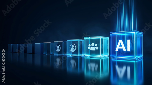 AI Technology Concept With Glowing Glass Cubes And Digital User Icons