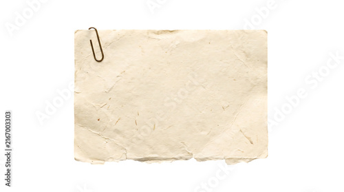 Vintage Torn Paper Sheet with Paper Clip Isolated on Transparent Background for Scrapbook and Design
