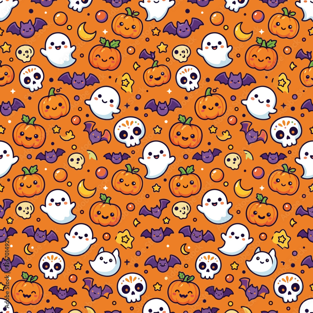Fototapeta premium Cute Halloween Characters Seamless Pattern