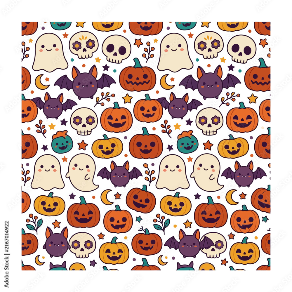 Fototapeta premium Cute Kawaii Halloween Characters Pattern